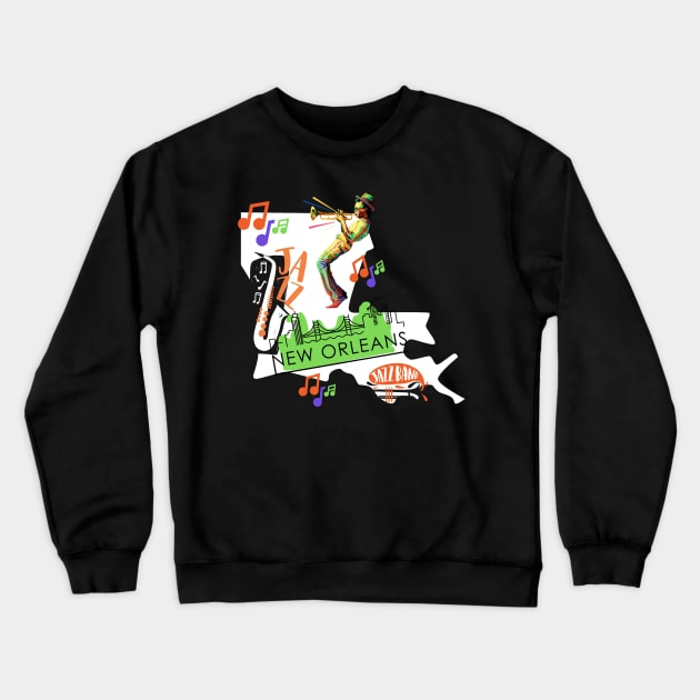 Green New Orleans Louisiana Mardi Gras City Skyline Music Jazz Travel holidays Crewneck Sweatshirt by BoogieCreates